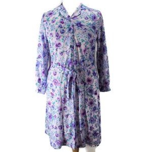 Nancy Frock Wear Anywhere Dress Womens 16 1/2 Purple Floral Long Sleeve Vintage